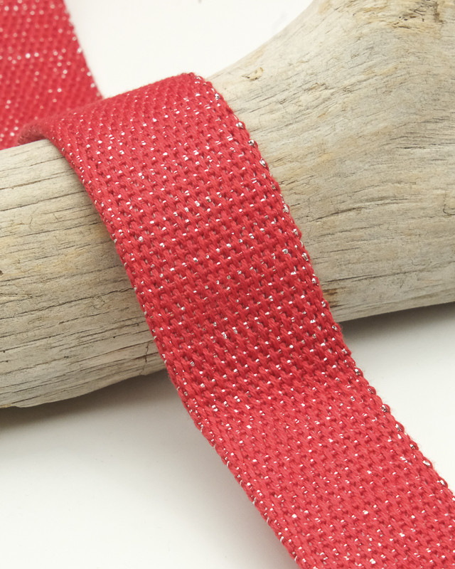 Sangle Coton Lurex Argent 30MM Rouge - Maison Klem